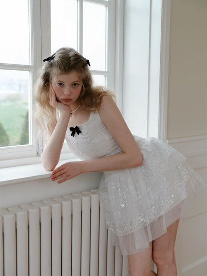Elegant Sequin Tulle Tiered Mini Dress
