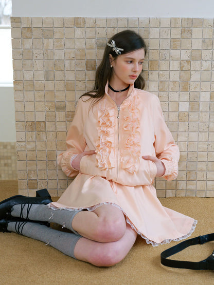 Elegant Frill Zip Blouson / Skirt