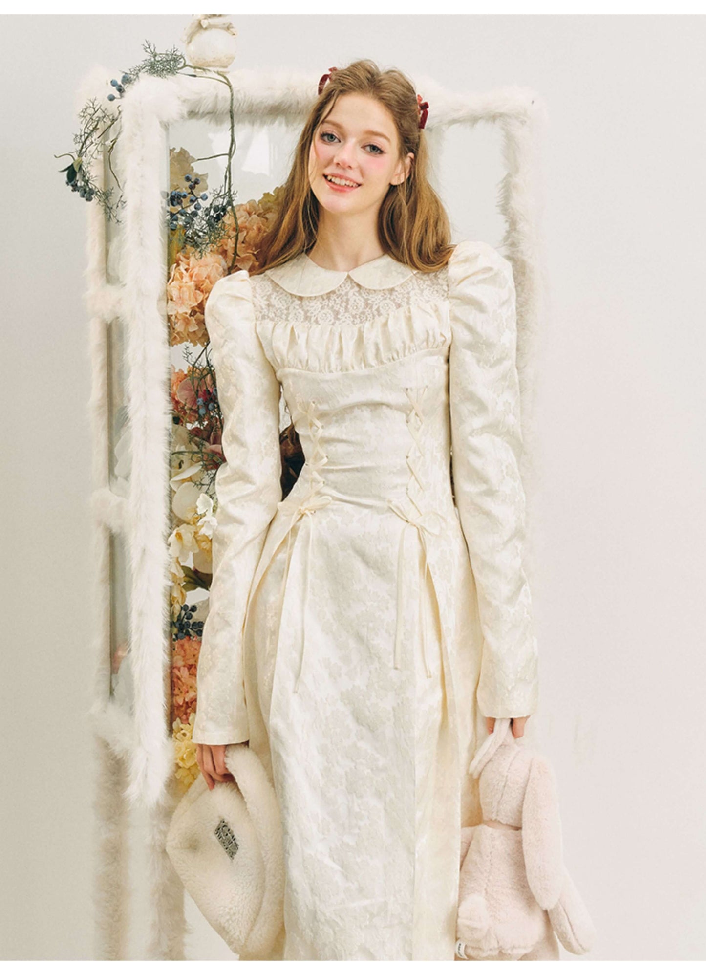 Elegant Lace Yoke Corseted Dress