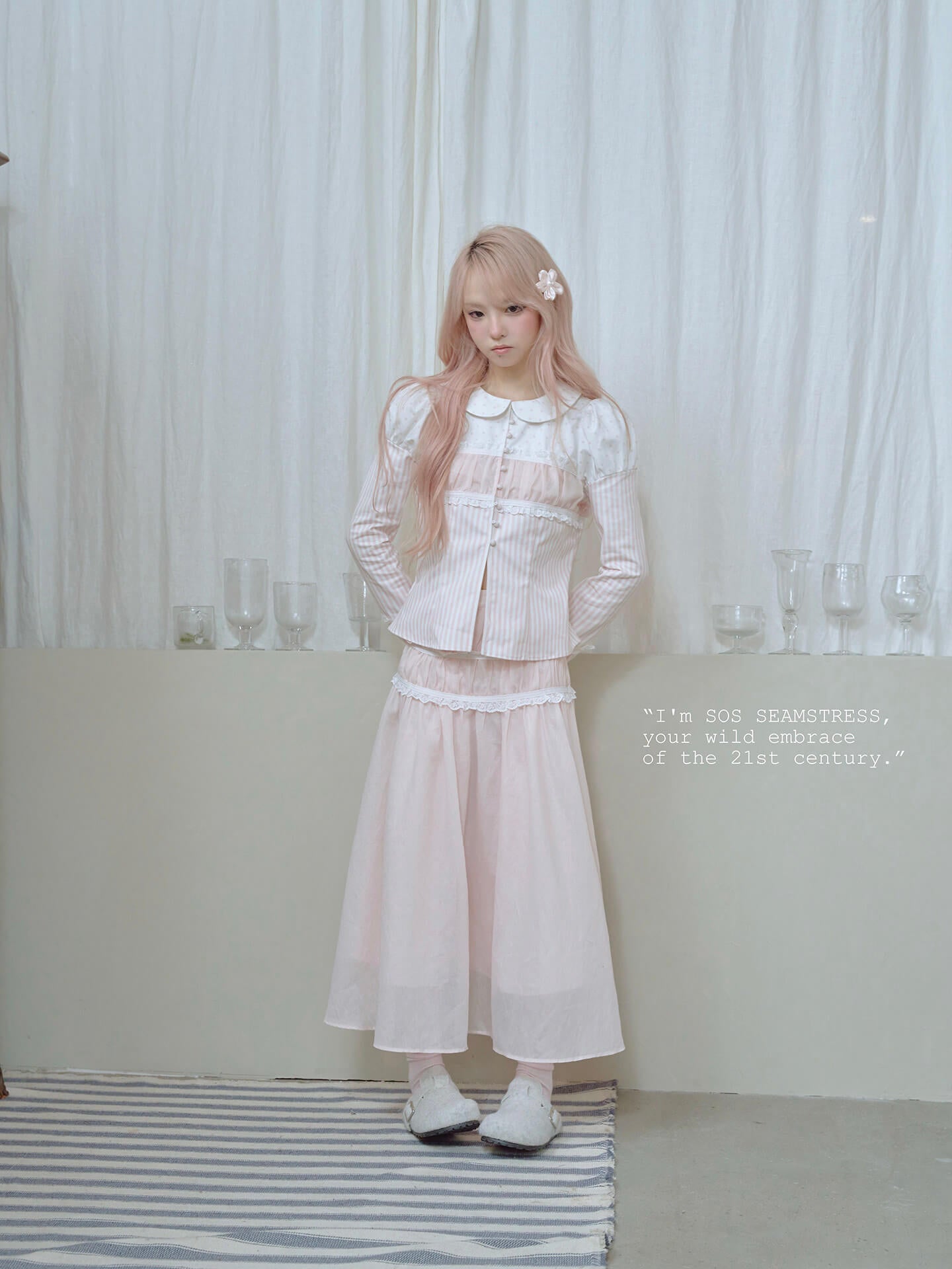 Soft Blush Lace Panel Blouse