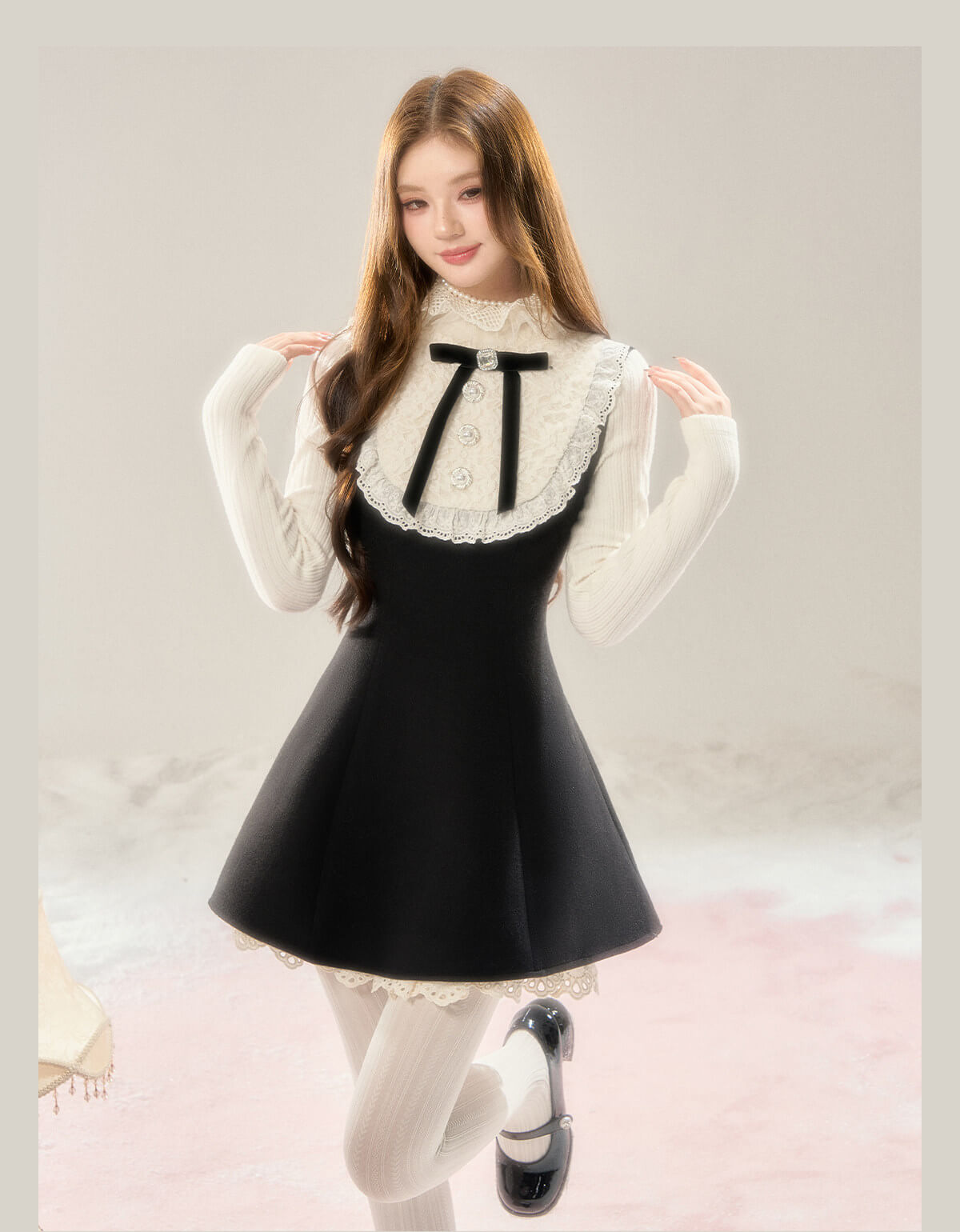 Lace Bib Layered Look Dress