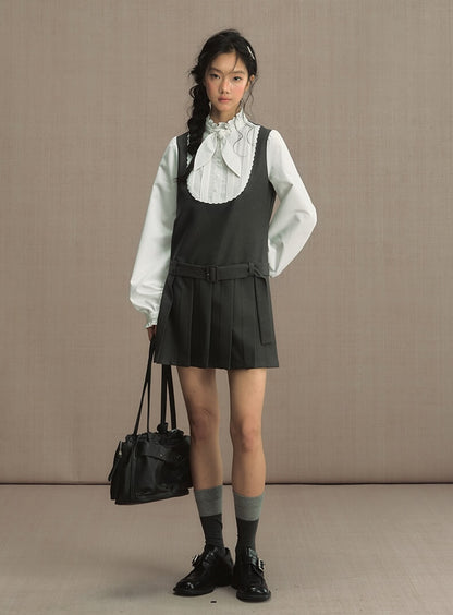 Classic Scallop Bib Belted Dress