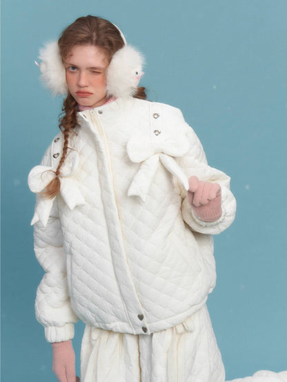 Charm Ribbon Quilted Puffer Jacket