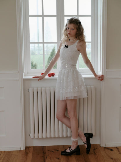 Elegant Sequin Tulle Tiered Mini Dress