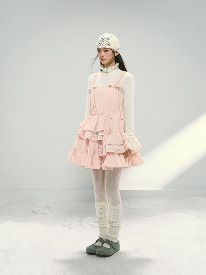 Pink Tiered Lace Camisole Dress