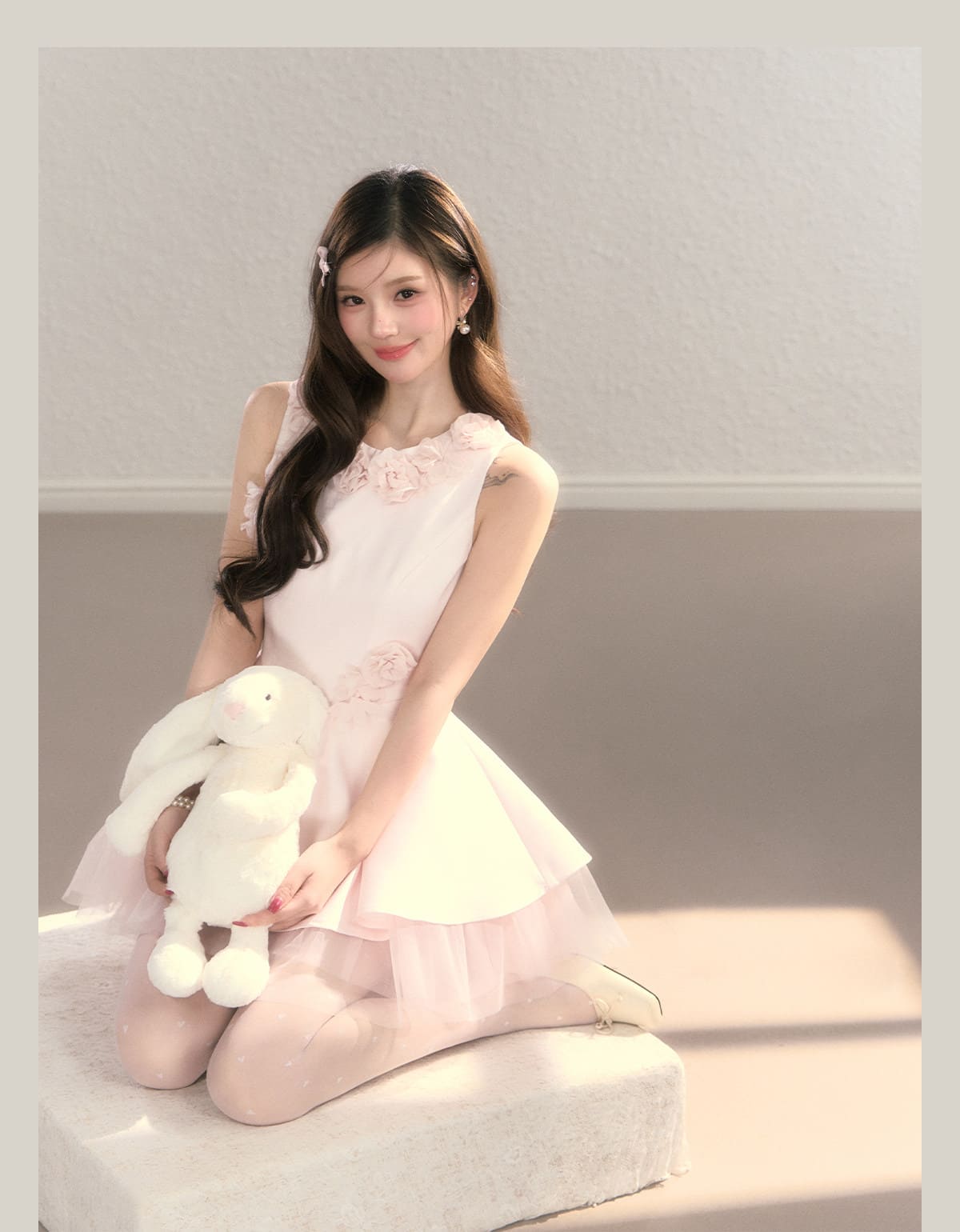 Classic Rose Appliqué Princess Mini Dress