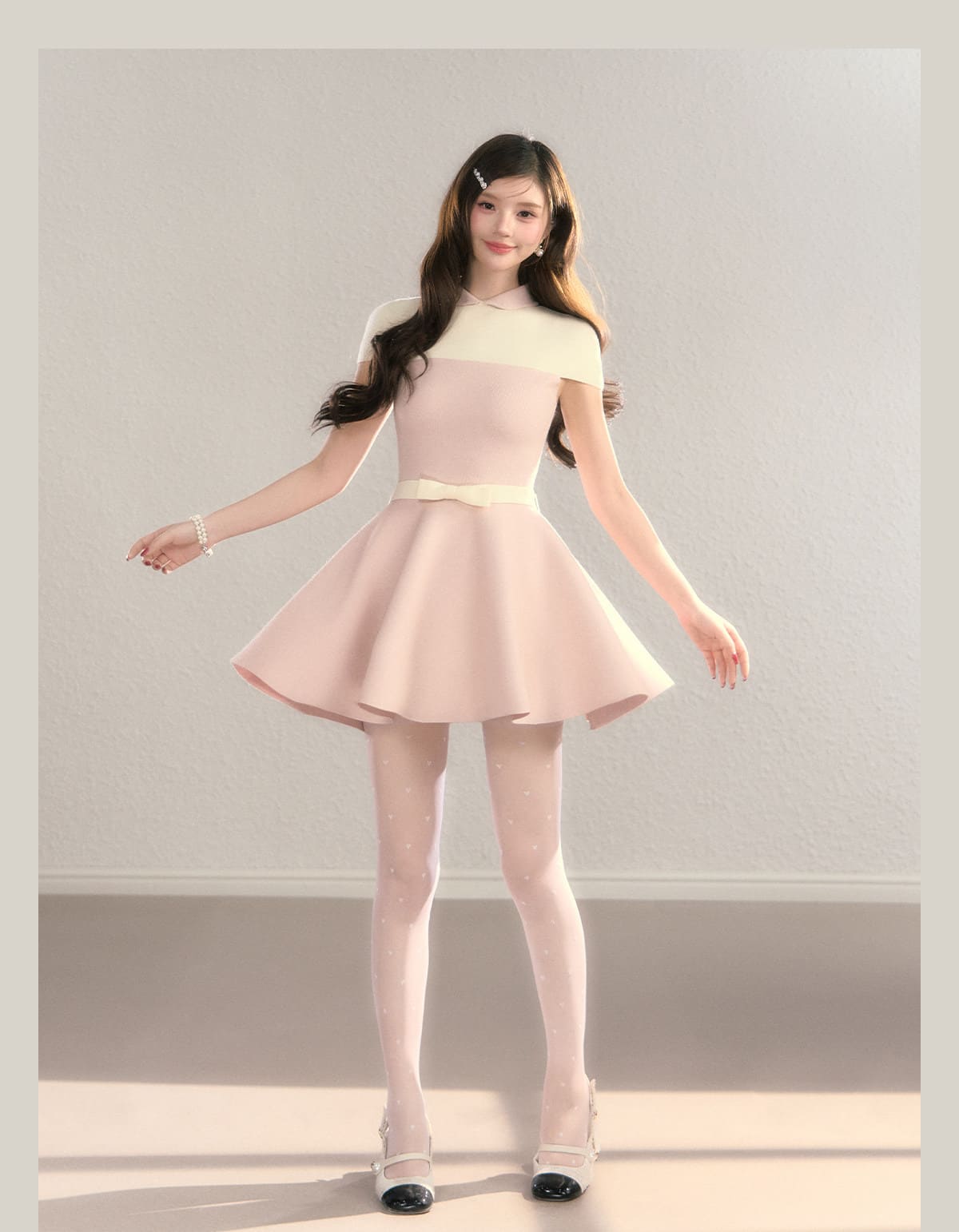 Elegant Color Block Knit Mini Dress（全2色）