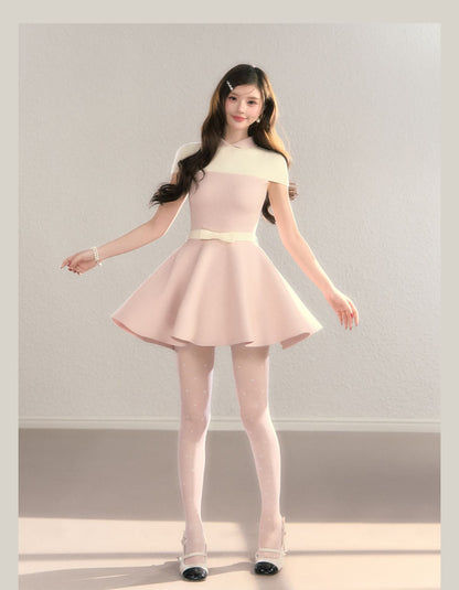 Elegant Color Block Knit Mini Dress（全2色）