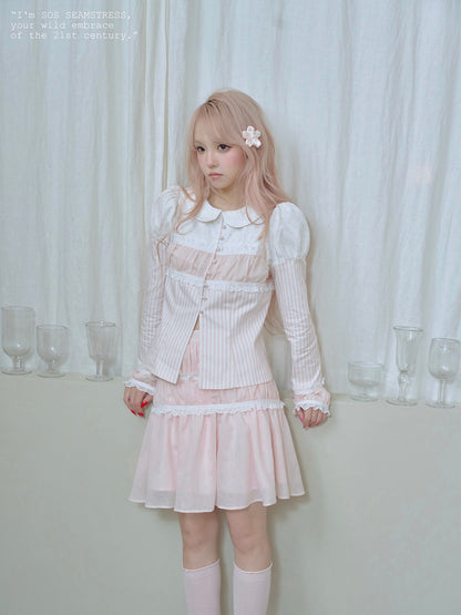 Soft Blush Lace Panel Blouse