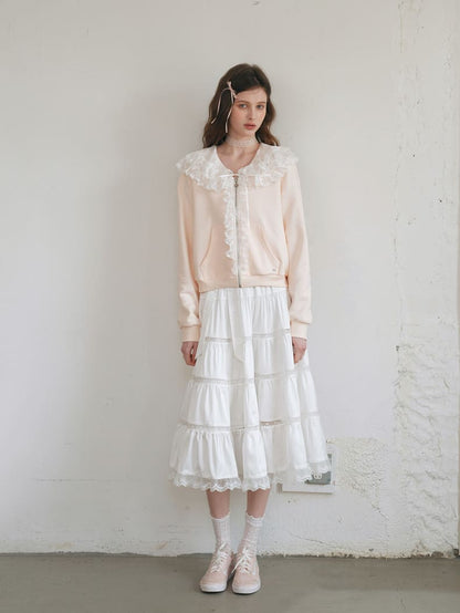 Romantic Frill Collar Zip-Up Blouson