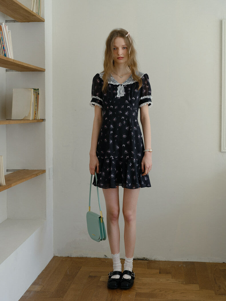 Vintage Lace Ribbon Floral Dress