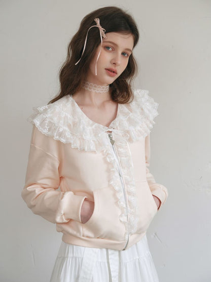 Romantic Frill Collar Zip-Up Blouson