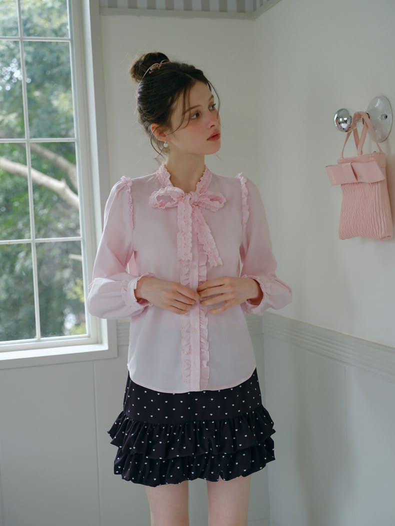 Elegant Frill Ribbon Blouse
