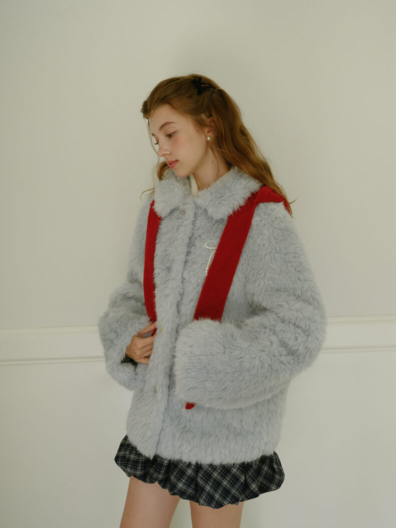 Ribbon Pastel Faux Fur Coat