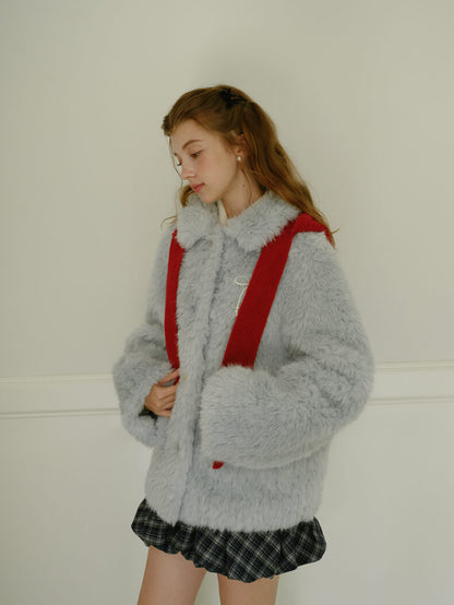 Ribbon Pastel Faux Fur Coat