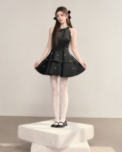 Ribbon bijou peplum dress（全2色）