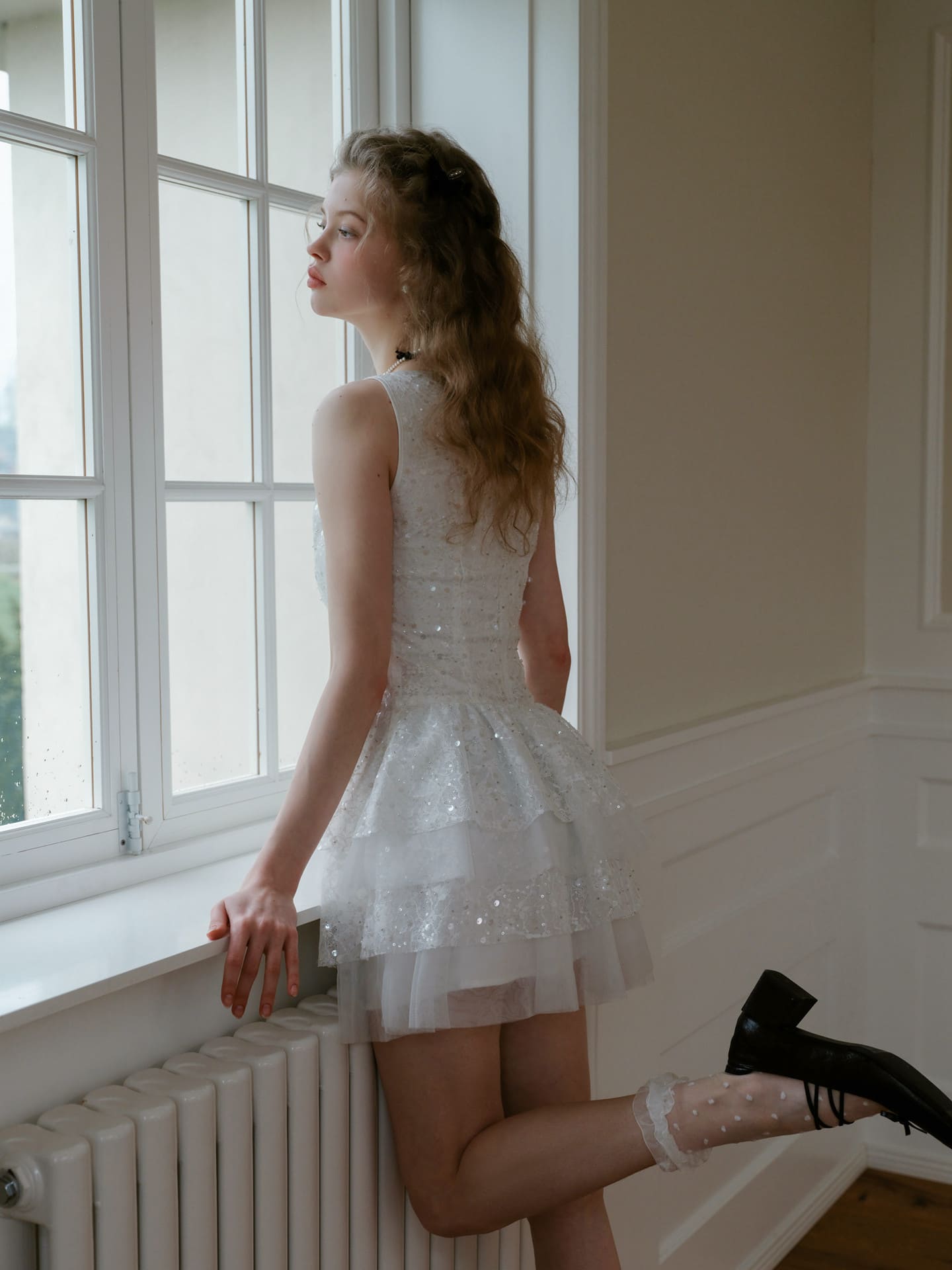 Elegant Sequin Tulle Tiered Mini Dress