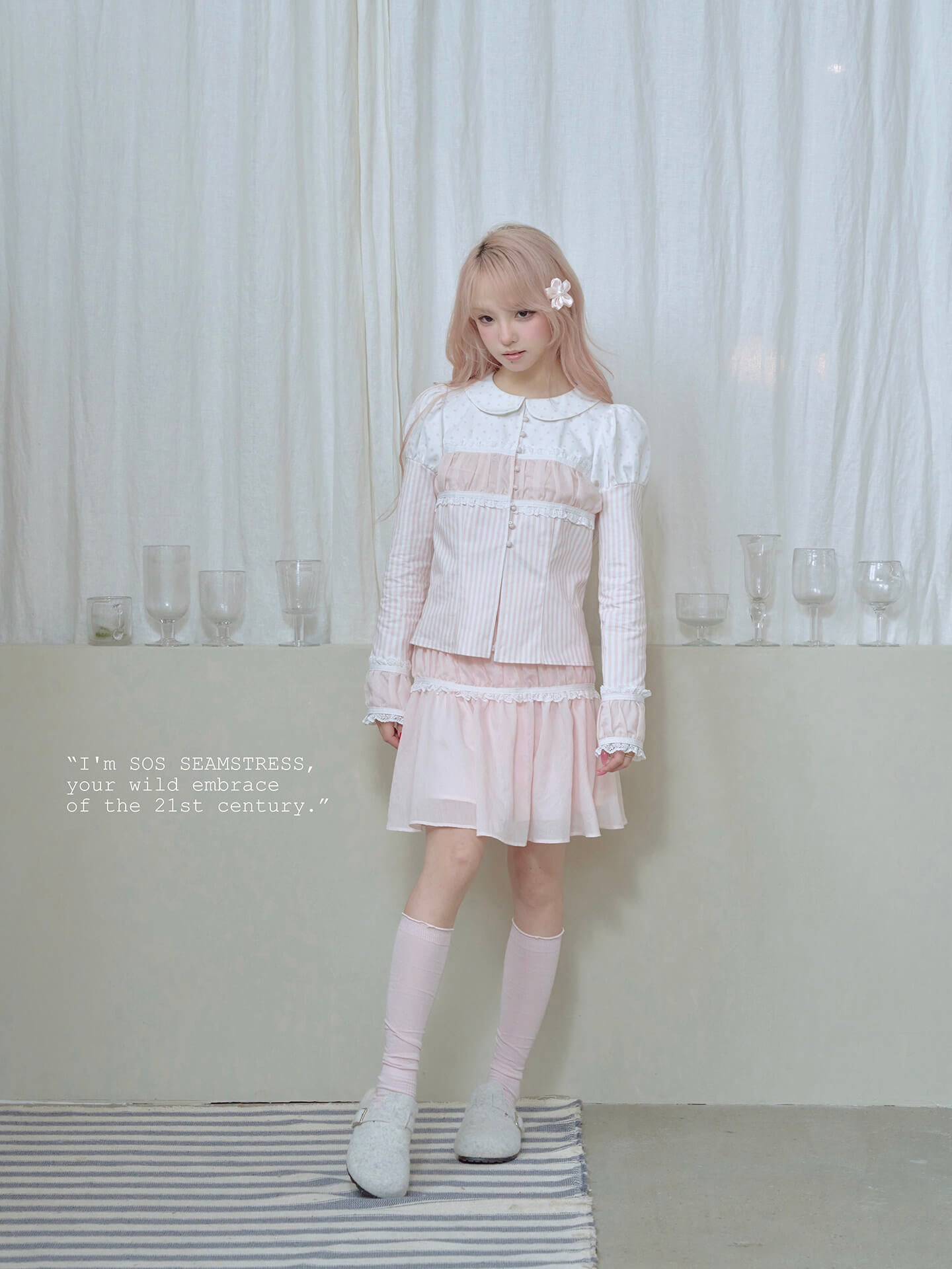 Soft Blush Lace Panel Blouse