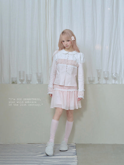 Soft Blush Lace Panel Blouse