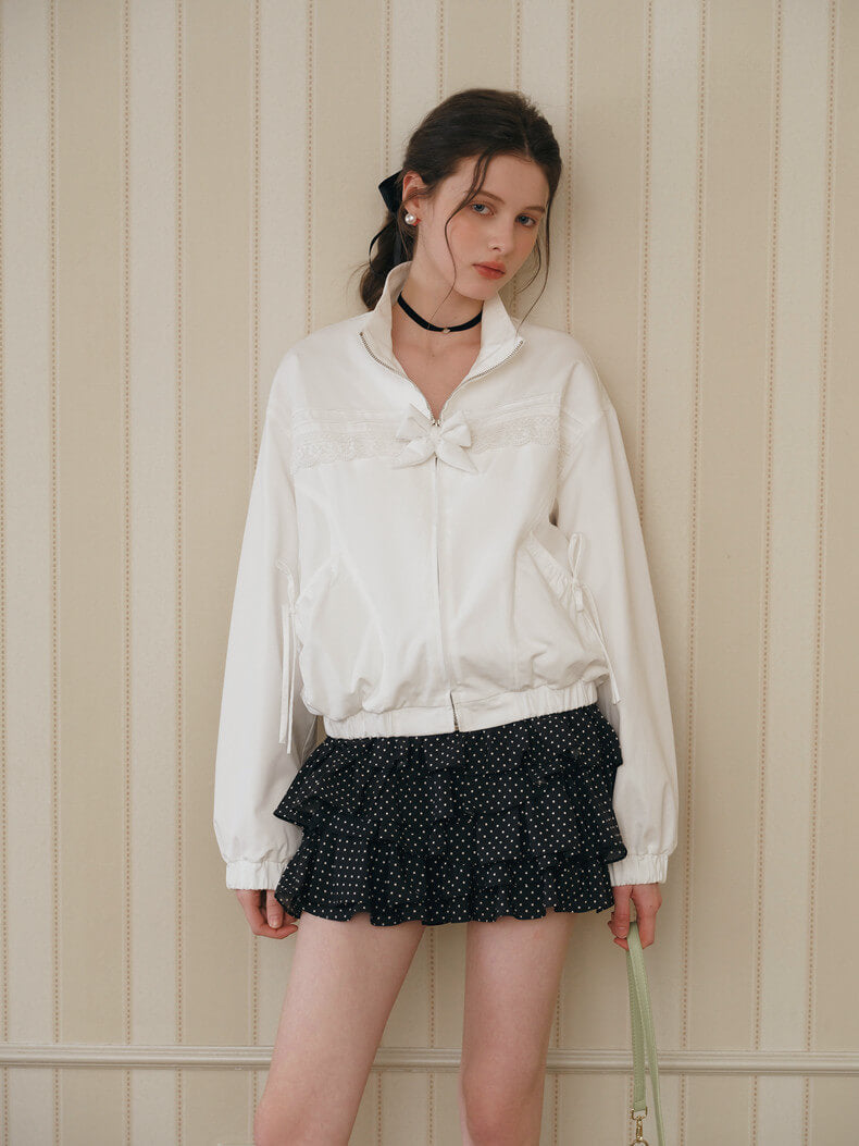 Lace Ribbon Zip Blouson