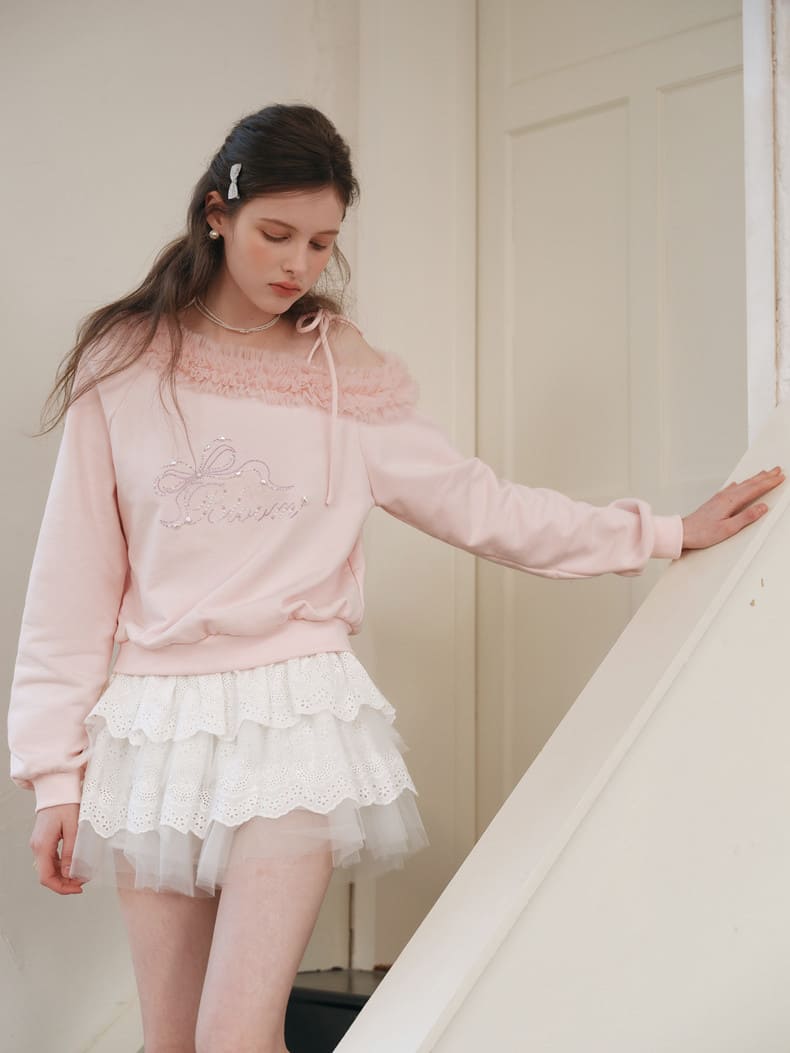 Graceful Ribbon Off-Shoulder Sweatshirt