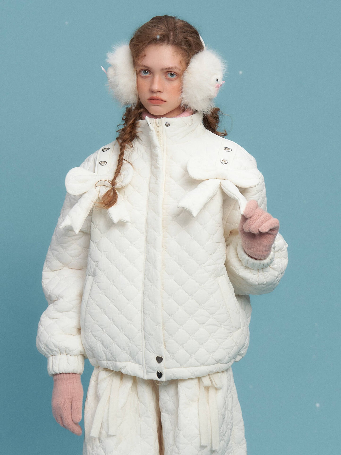 Charm Ribbon Quilted Puffer Jacket