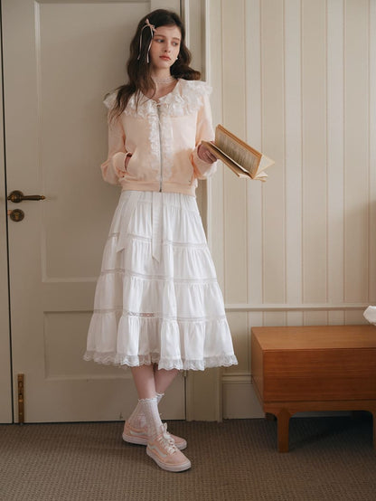 Romantic Frill Collar Zip-Up Blouson