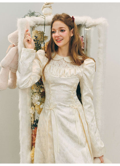 Elegant Lace Yoke Corseted Dress