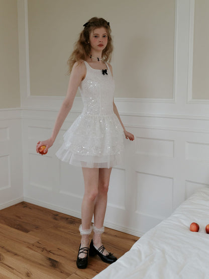 Elegant Sequin Tulle Tiered Mini Dress