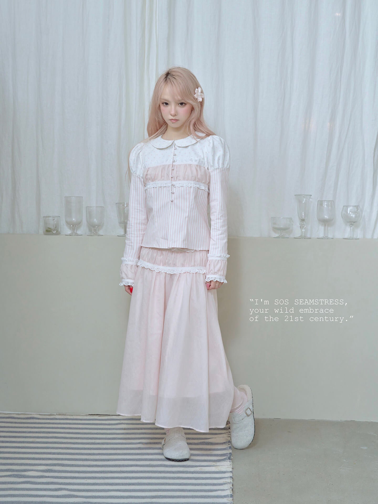 Soft Blush Lace Panel Blouse