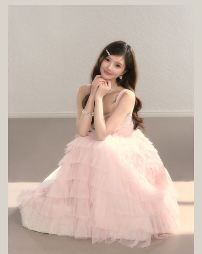 Crystal Lace Tiered Tulle Princess Dress