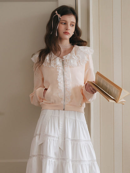 Romantic Frill Collar Zip-Up Blouson