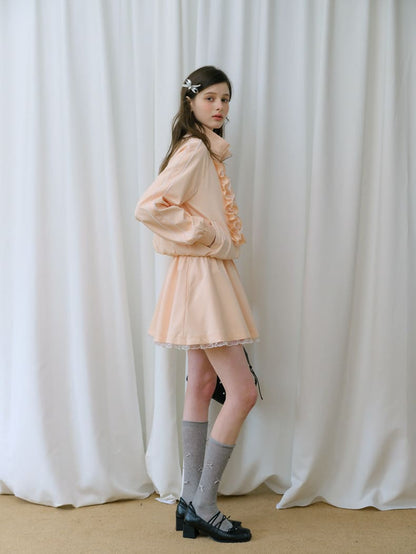 Elegant Frill Zip Blouson / Skirt