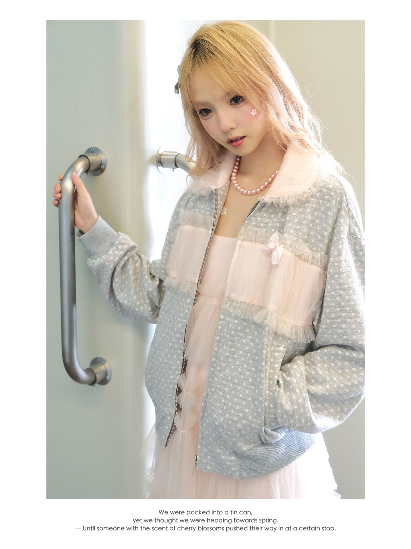 Soft Gray Tulle Layer Zip Blouson