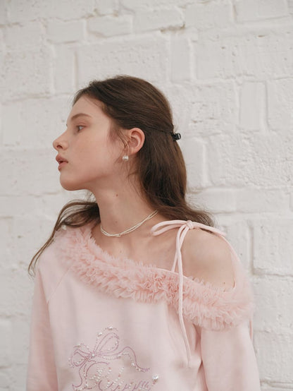 Graceful Ribbon Off-Shoulder Sweatshirt