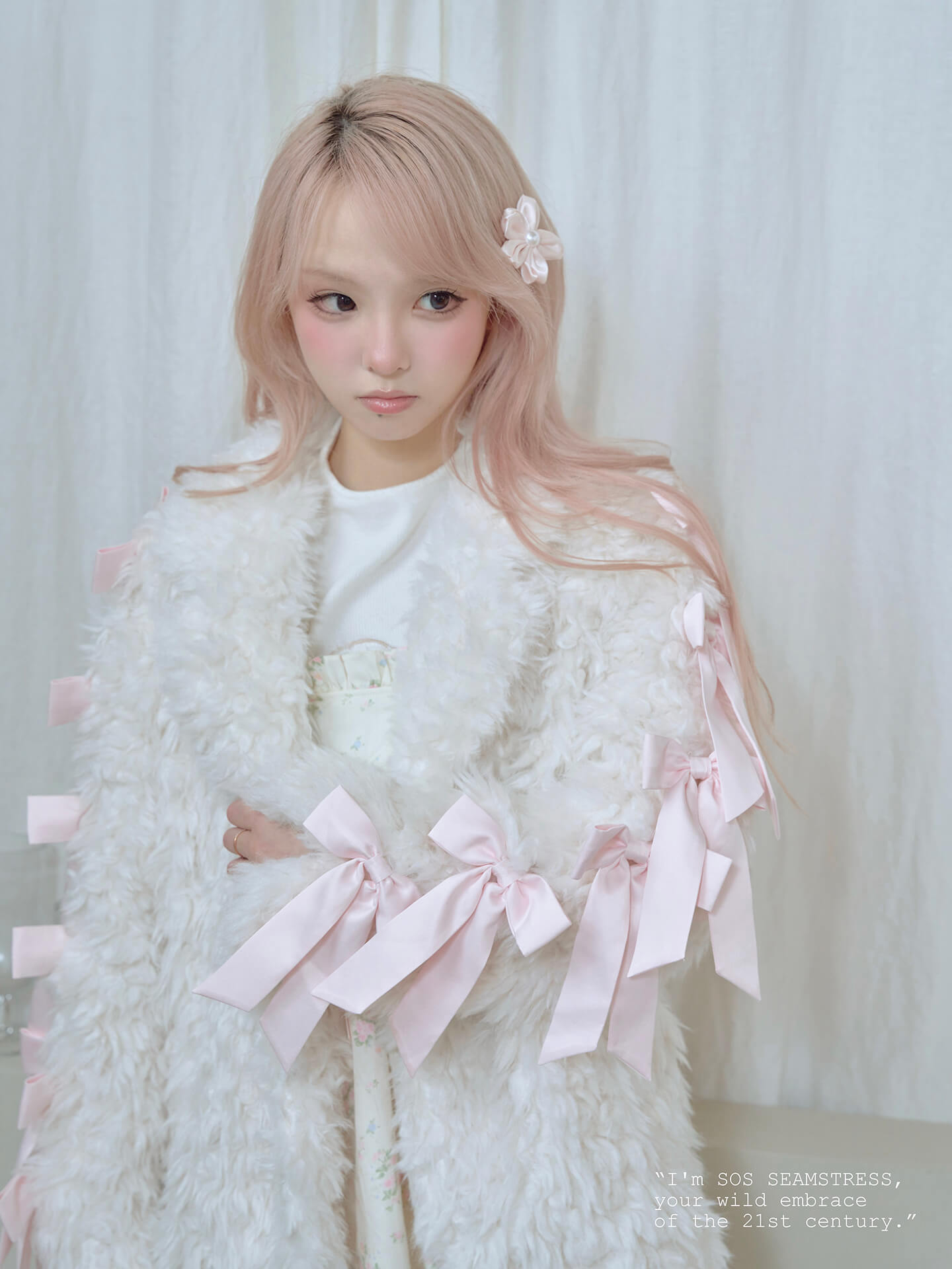 Romantic Ribbon Snowy Fur Coat