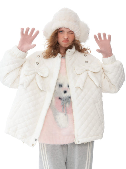 Charm Ribbon Quilted Puffer Jacket