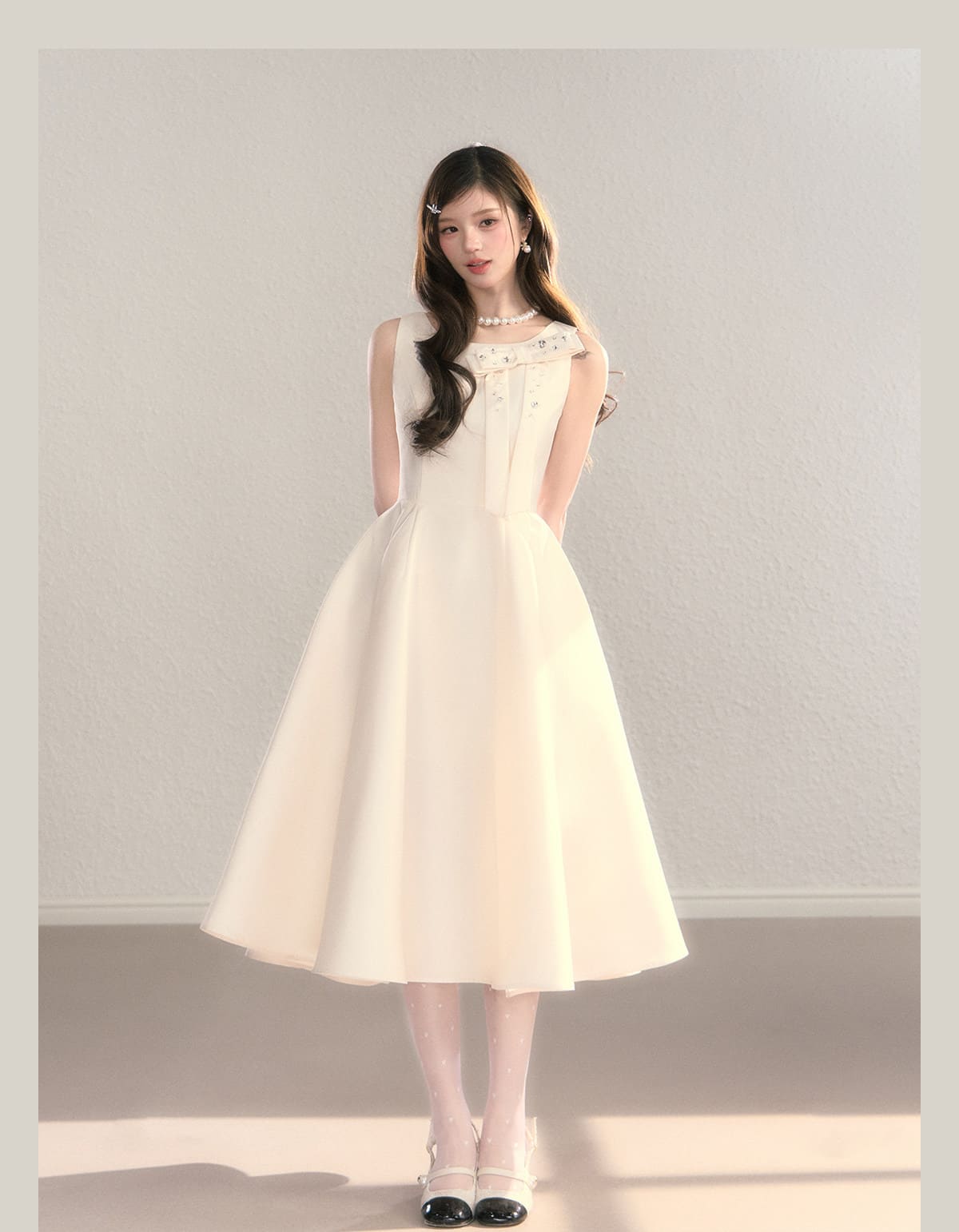 Elegant Jewel Ribbon Flare Dress