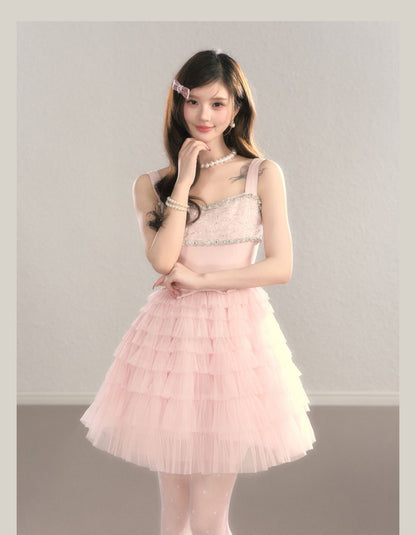 Crystal Lace Tiered Tulle Princess Dress