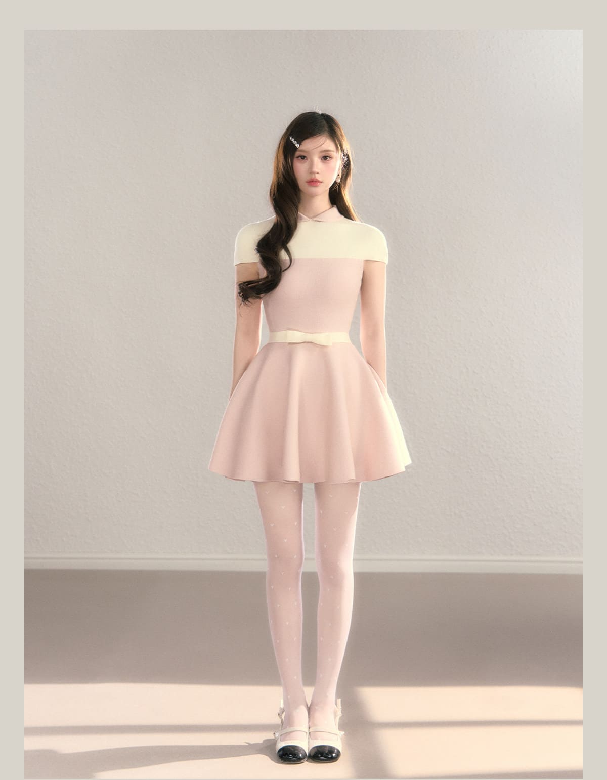 Elegant Color Block Knit Mini Dress（全2色）