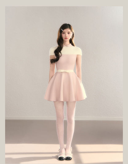 Elegant Color Block Knit Mini Dress（全2色）