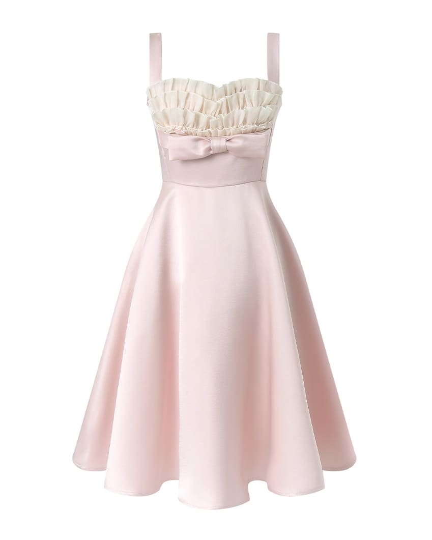 Elegant Soft Pink Ribbon A Line Dress