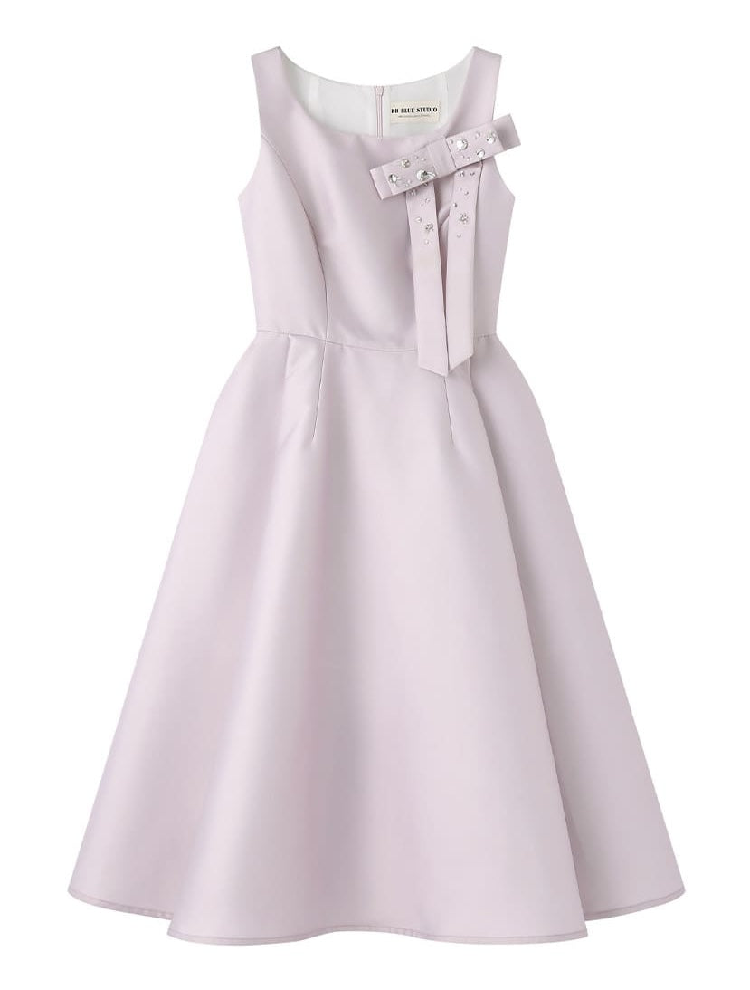 Elegant Jewel Ribbon Flare Dress