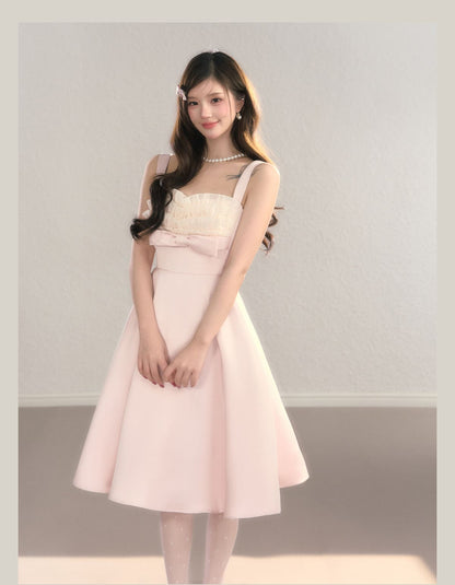Elegant Soft Pink Ribbon A Line Dress