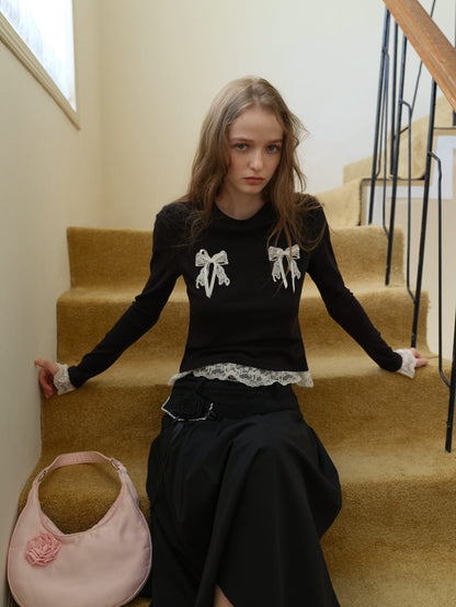 Double Ribbon Lace Accent Top