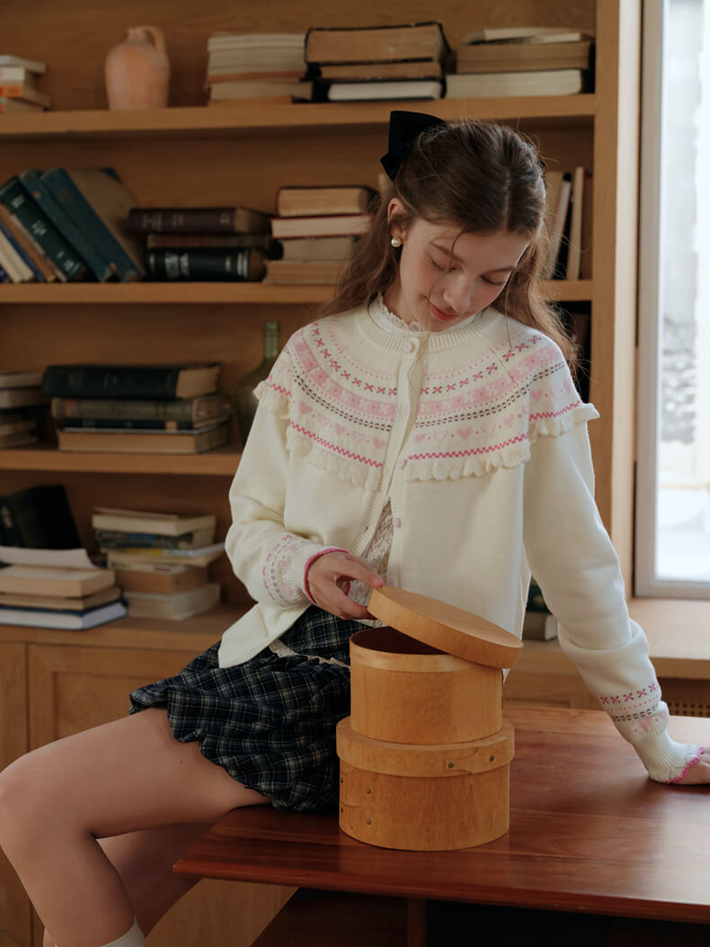 Snowy Charm Ribbon-Edge Knit