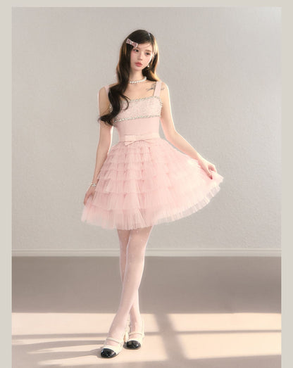 Crystal Lace Tiered Tulle Princess Dress