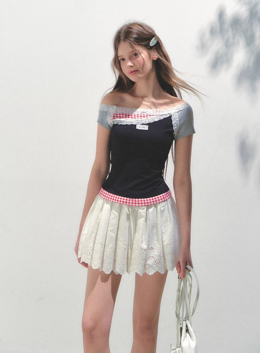 Lace Line Layer Offshoulder Tee