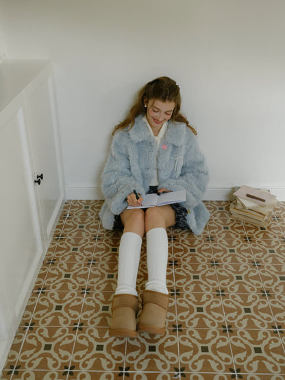 Ribbon Pastel Faux Fur Coat