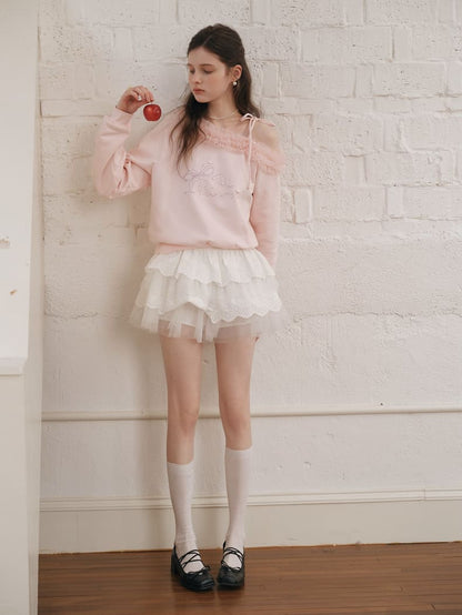 Graceful Ribbon Off-Shoulder Sweatshirt